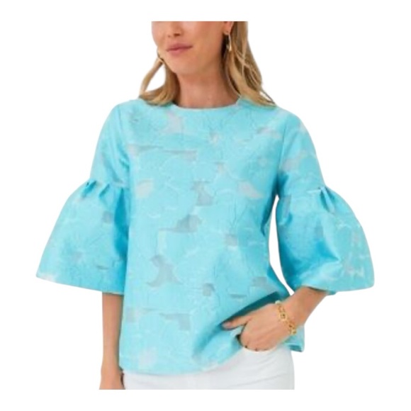 Tuckernuck Cyan Fil Coupe Harper Bell Sleeve Blouse Size 3XL
